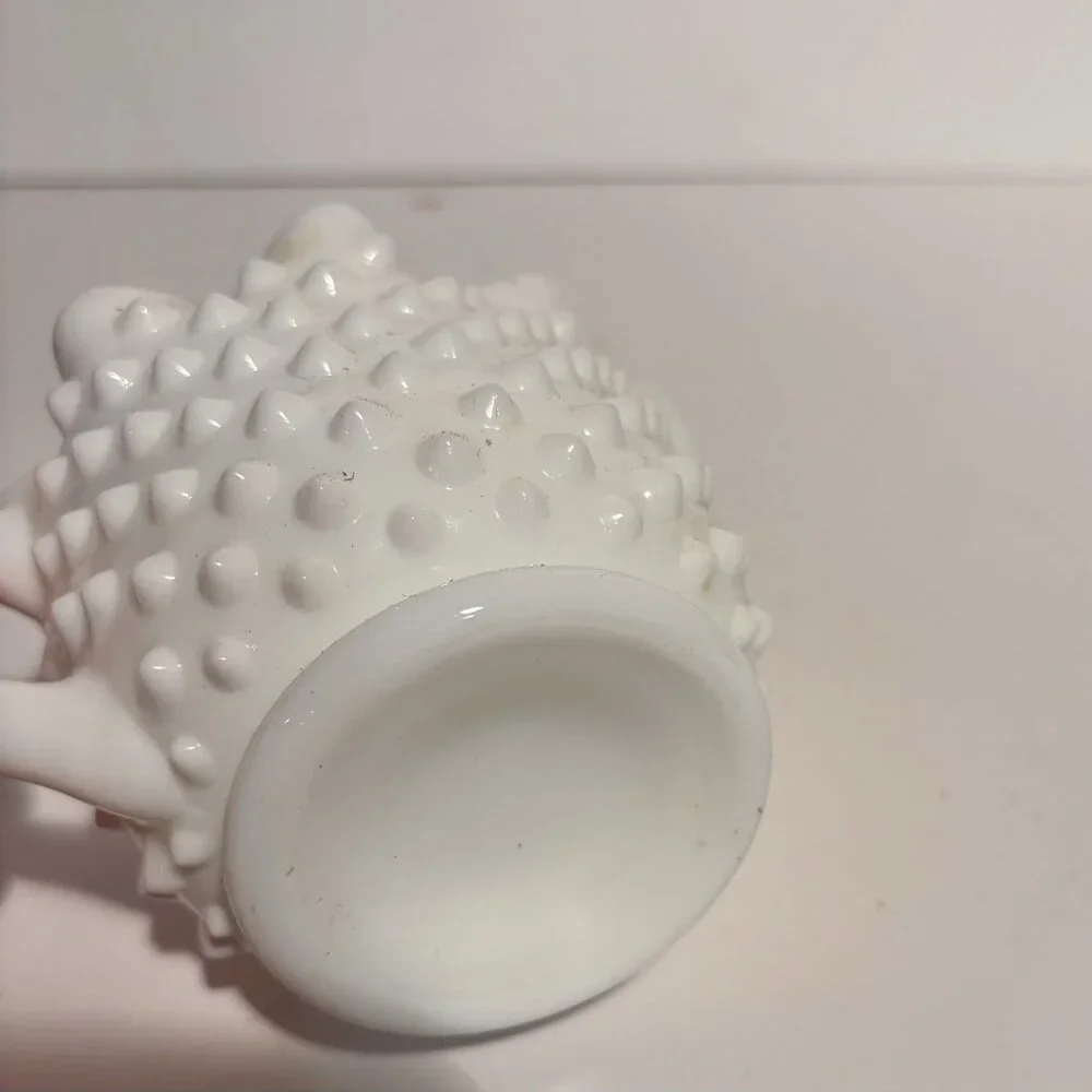 Vintage Old Fenton Milk Glass Hobnail Star Top Sugar and Creamer Set